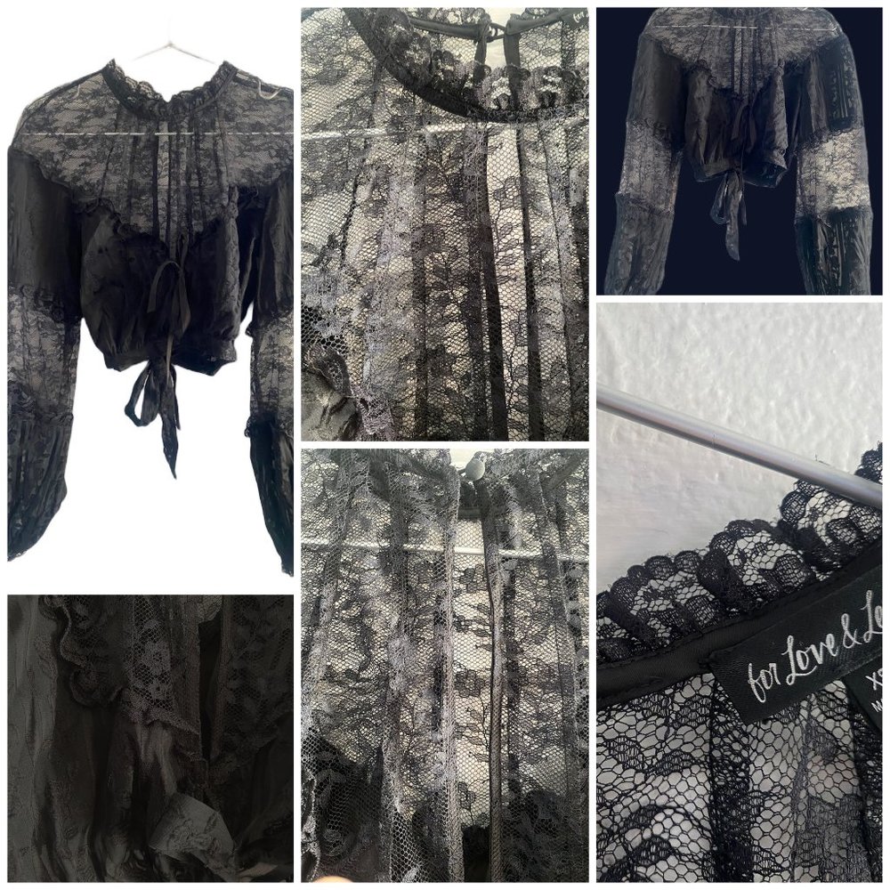 For Love and Lemons Long-Sleeve Lace Blouse XS Like New!
